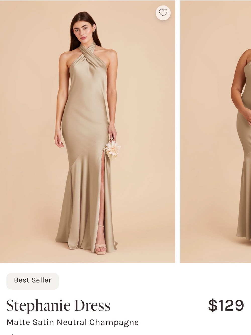 Birdy Grey Neutral Champagne Cross-Halter Matte Satin Gown Stephanie Dress